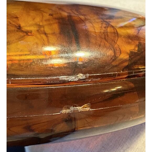 Vintage Faux Tortoise Shell Acrylic Plastic Oval Hinged Trinket Jewelry Box - Picture 11 of 11